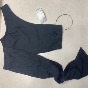 one shoulder black crop top from urban